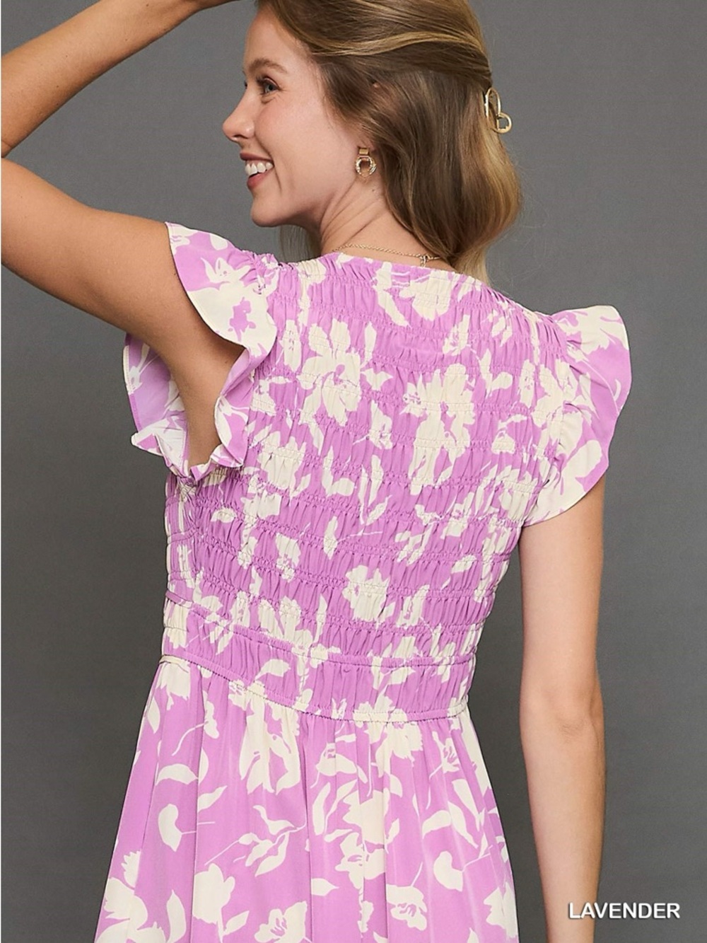 Umgee Two Tone Floral Print Midi Dress - Picture 2 of 4